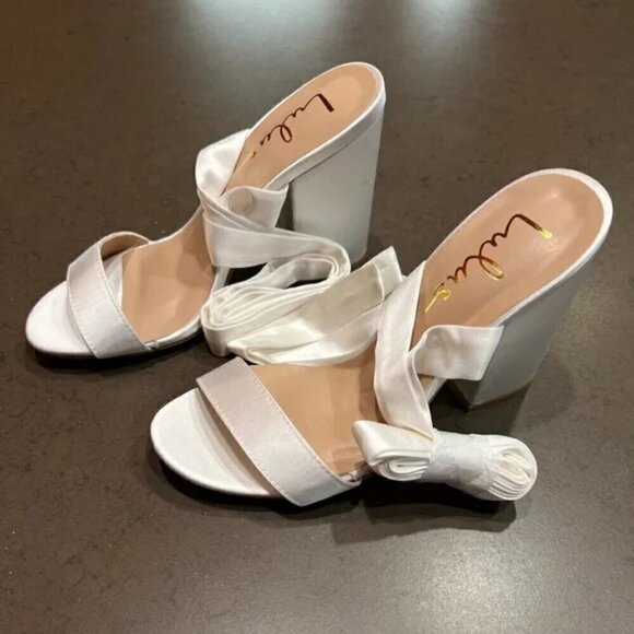 Lulu's White Alta Satin Lace Up Block Heel Gladiator Sandals Size 10 - Picture 6 of 8